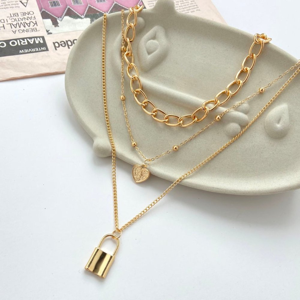 💎New Gold Color Heart And Lock Pendant Necklace - Picture 1 of 1